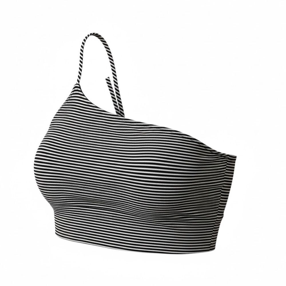 NWT Vestique Navy White Striped One-Shoulder Crop Top‎ Size Medium